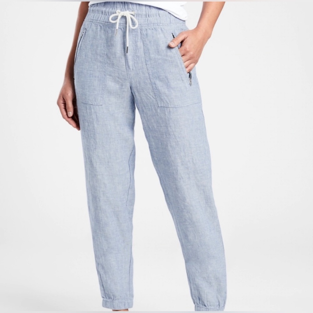 Athleta Cabo Linen Jogger, light blue, size 8